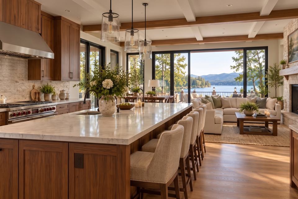 Kitchen & living concept rendering