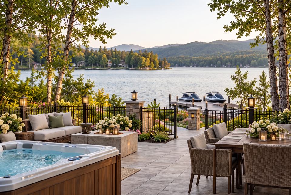 Lakeside decks & hot tubs concept rendering