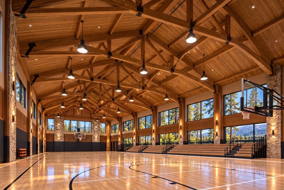 Indoor basketball gym concept rendering