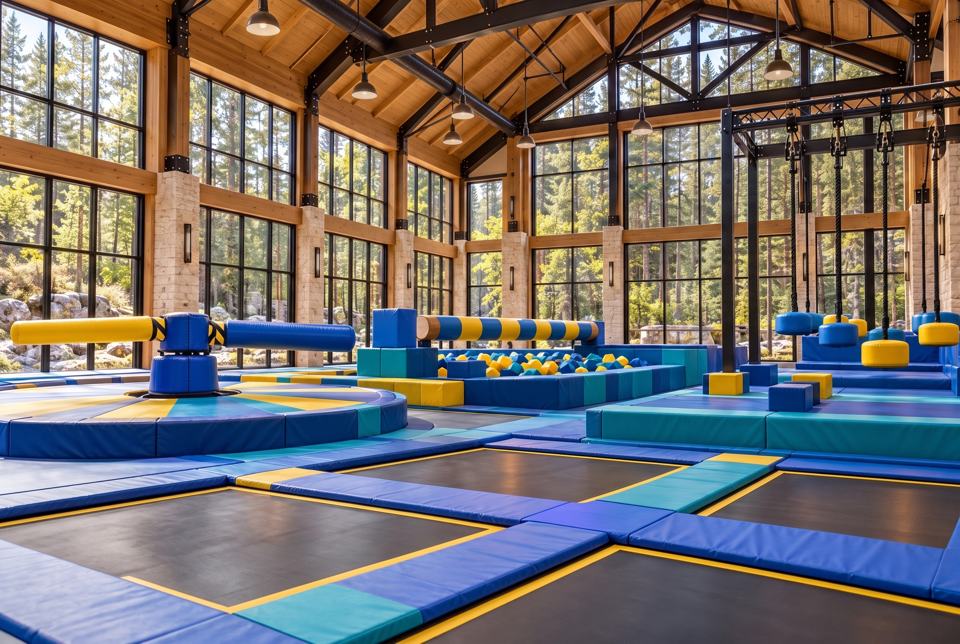 Trampoline & obstacle hall concept rendering