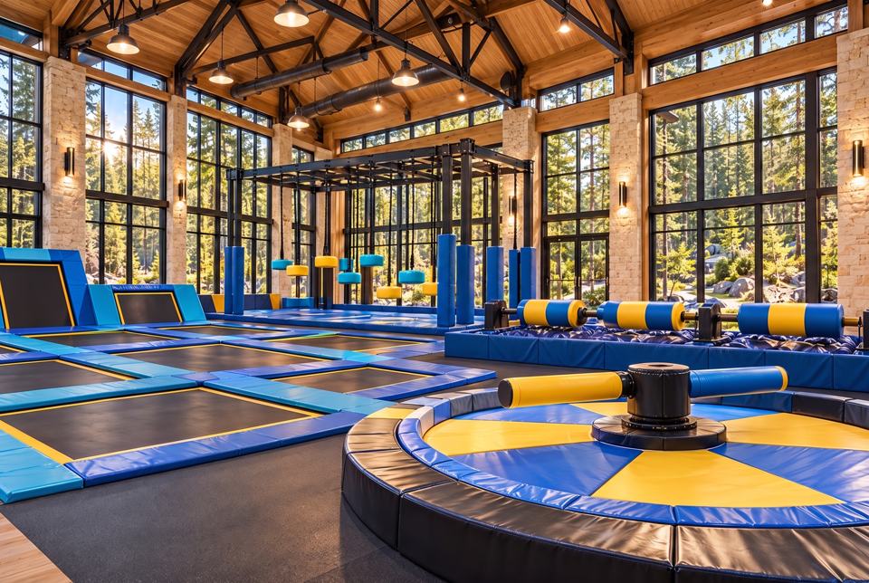 Trampoline & obstacle hall concept rendering